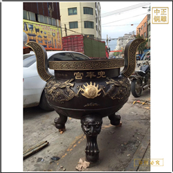 鑄銅關公 定做圓形銅香爐