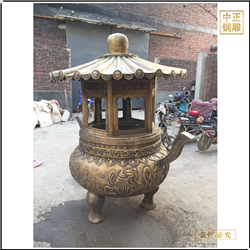 鑄銅關(guān)公 寺廟圓形香爐定做廠家