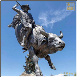 鑄銅關公 牛仔與斗牛銅雕塑