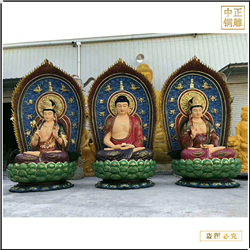 鑄銅關公 高一米西方三圣貼金彩繪像