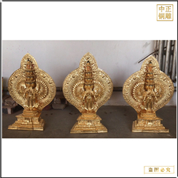 鑄銅關公 貼金小型千手觀音菩薩銅像