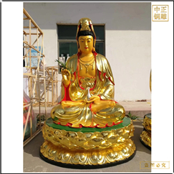 鑄銅關公 貼金坐像觀音菩薩銅像