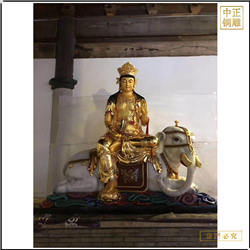 鑄銅關公 貼金箔文殊普賢銅佛像工藝品