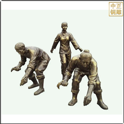 鑄銅關公 帶底座一家四口游玩人物雕塑