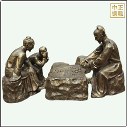 鑄銅關公 古代人物下象棋銅雕塑