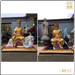 鑄銅關公 貼金彩繪文殊普賢佛像