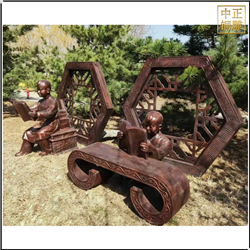 鑄銅關(guān)公 園林古代小孩讀書雕塑