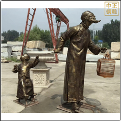 鑄銅關(guān)公 遛鳥人物銅雕塑