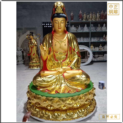 鑄銅關公 貼金彩繪坐像觀世音娘娘佛像