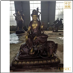 鑄銅關(guān)公 彩繪文殊普賢菩薩雕像