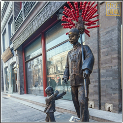 鑄銅關公 小孩買糖葫蘆人物雕塑