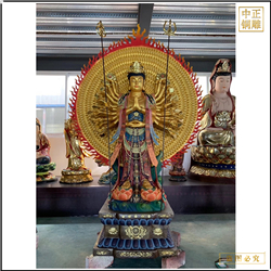 鑄銅關公 帶背光彩繪千手觀音銅雕