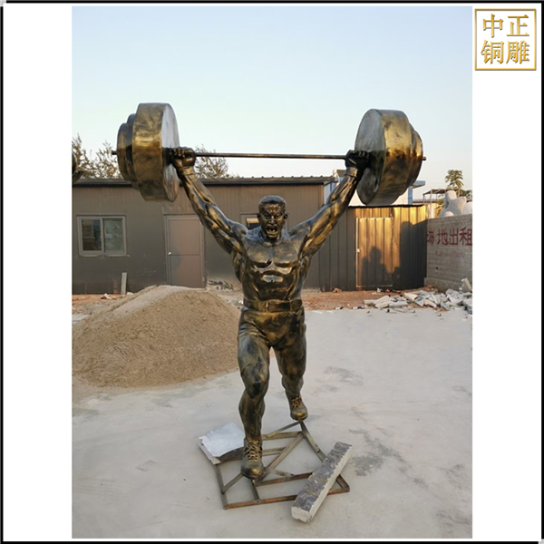 鑄銅關公 舉啞鈴人物銅雕塑