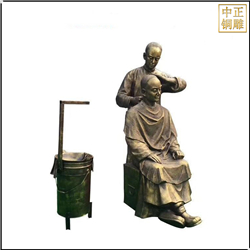 鑄銅關公 古代理發人物景觀雕塑