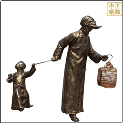 鑄銅關公 古代遛鳥銅雕塑