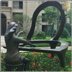 鑄銅關(guān)公 小區(qū)彈琴人物銅雕塑