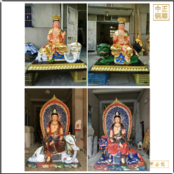 鑄銅關公 彩繪文殊普賢銅佛像廠家加工