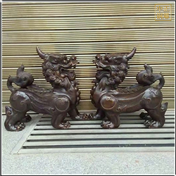 鑄銅關公 一對小型銅獬豸雕塑擺件