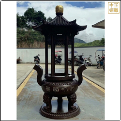 鑄銅關公 單層帶蓋圓形香爐