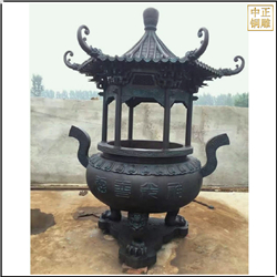 鑄銅關(guān)公 圓形帶蓋銅香爐