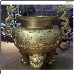 鑄銅關(guān)公 圓形雙龍銅香爐雕塑