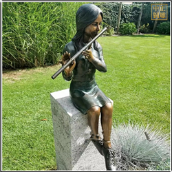 鑄銅關公 吹笛子人物銅雕塑