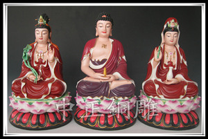 彩繪西方三圣銅像 彩繪西方三圣銅像